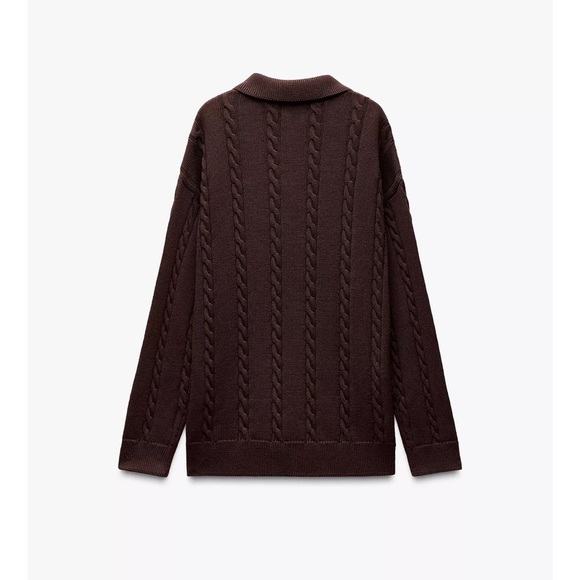 Zara Cotton sweater with lapel collar & long sleeves. Front buttons. Ribbed trim - Picture 3 of 10